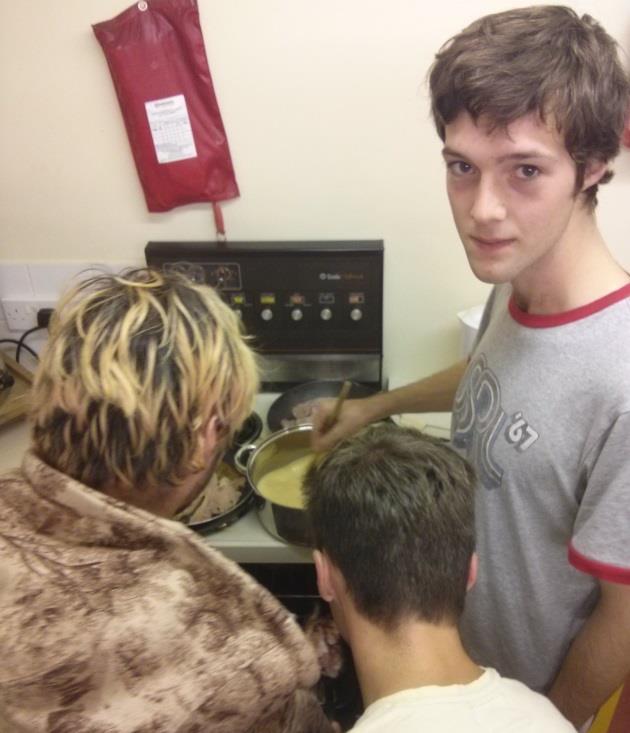 Team superchef hard at work stirring those some-what eggs. It takes threeeeee.