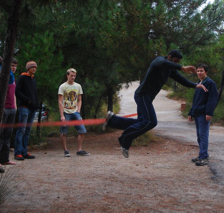 Hamzah showing off his slacklining skills