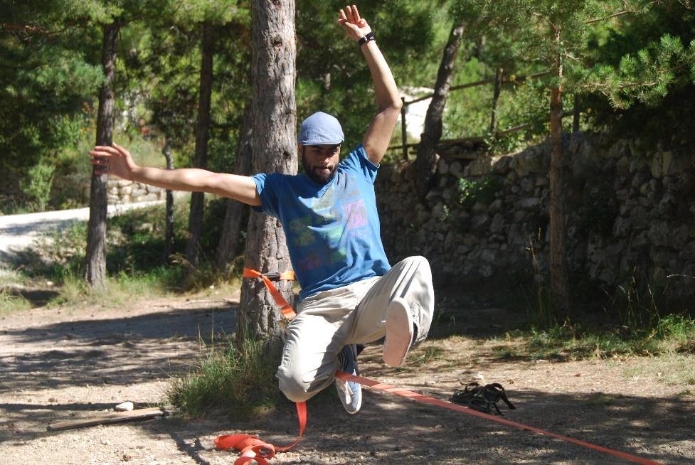 Hamzah displaying some actual skill on a slackline